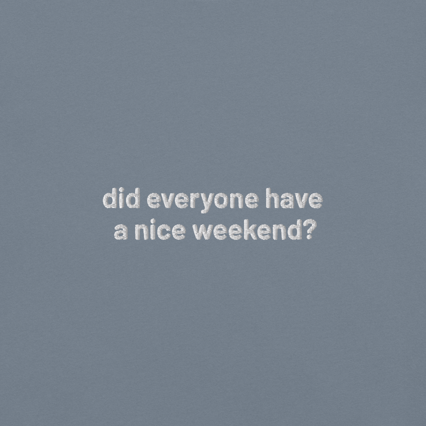 'did everyone have a nice weekend?' embroidered t-shirt