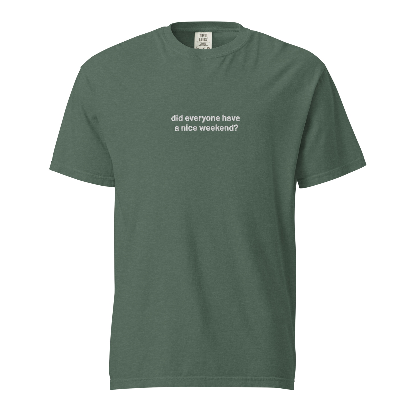 'did everyone have a nice weekend?' embroidered t-shirt