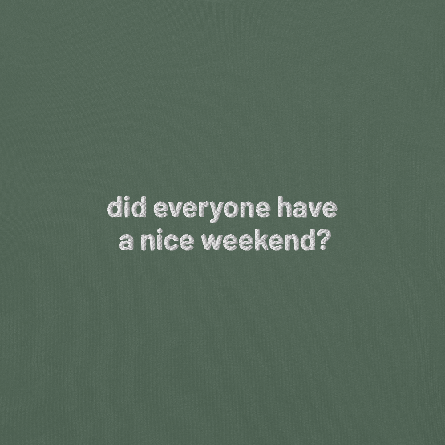 'did everyone have a nice weekend?' embroidered t-shirt