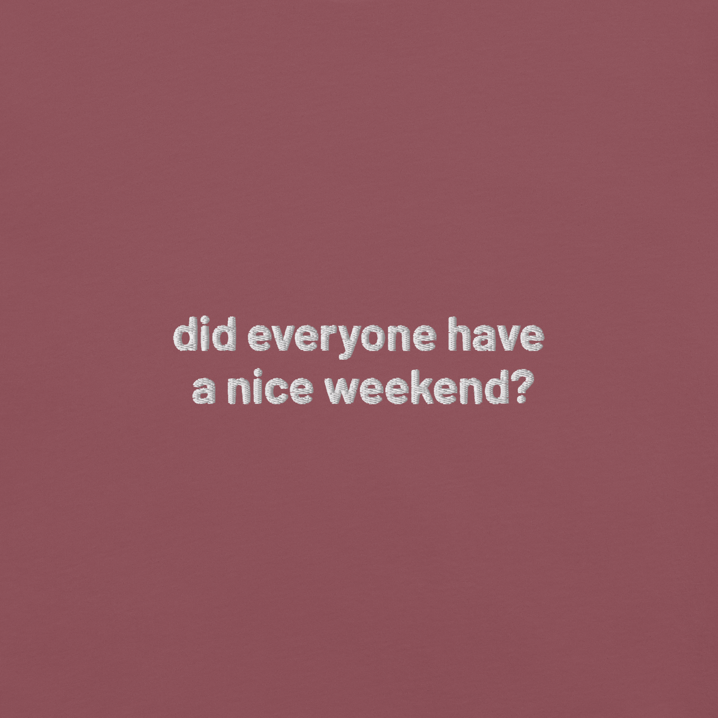 'did everyone have a nice weekend?' embroidered t-shirt