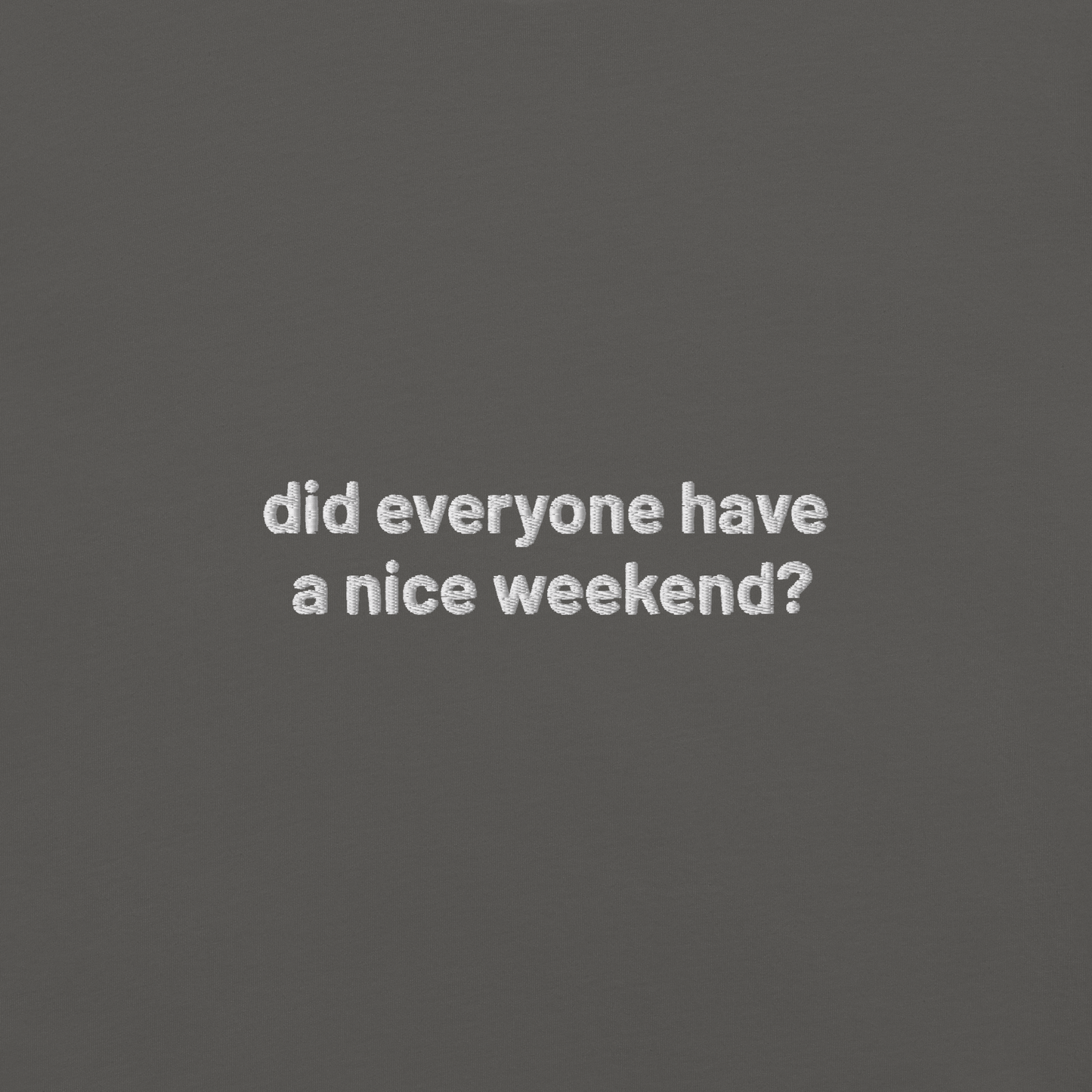 'did everyone have a nice weekend?' embroidered t-shirt
