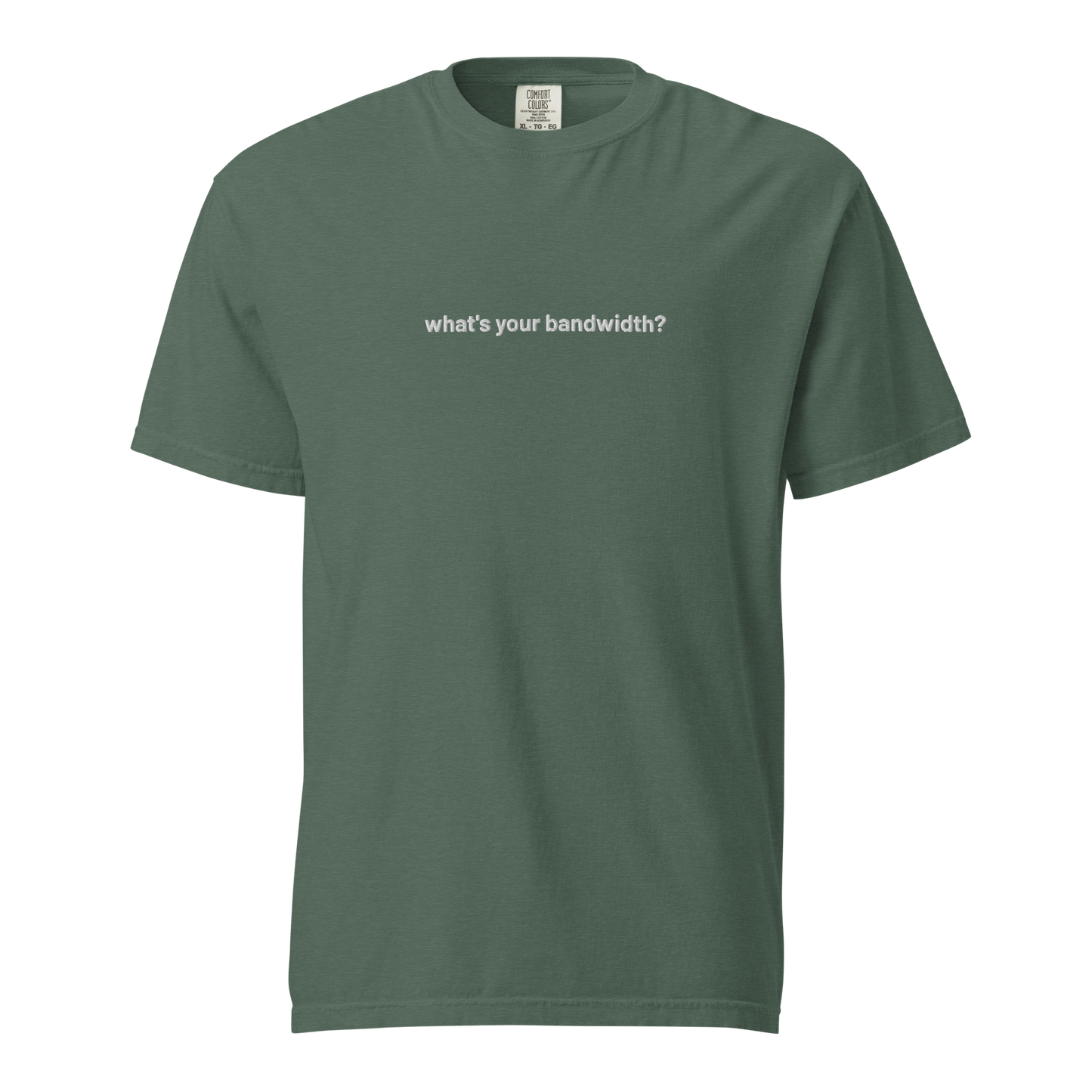 'what's your bandwidth?' embroidered t-shirt